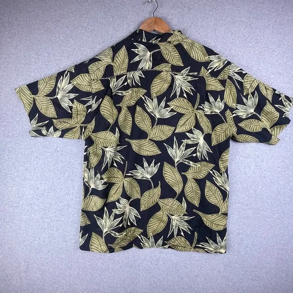 Tommy Bahama Shirt Mens Large Black Green Hawaiian Camp Floral Silk Tropical - Picture 2 of 9